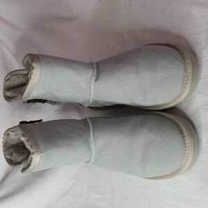 LAM Womens Light Blue Suede? Fur Lined Winter Boots Zips Lace-up Tassle Sz 6 EUC